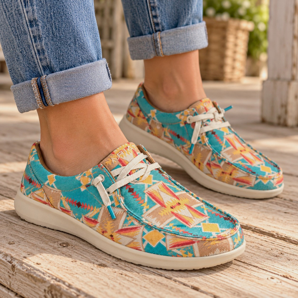 Ariat Men’s Canvas Lace-Up Sneakers Aztec Southwestern Turquoise US 9